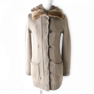 Other S'Max Mara Fur Hooded Cashmere Knit Coat Beige S Canvas Outerwear